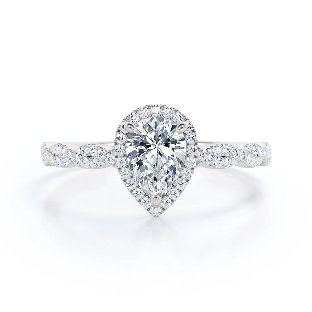 1.25 Carat Pear Moissanite Infinity Engagement Ring Eye-Catching Detail Iconic Appeal