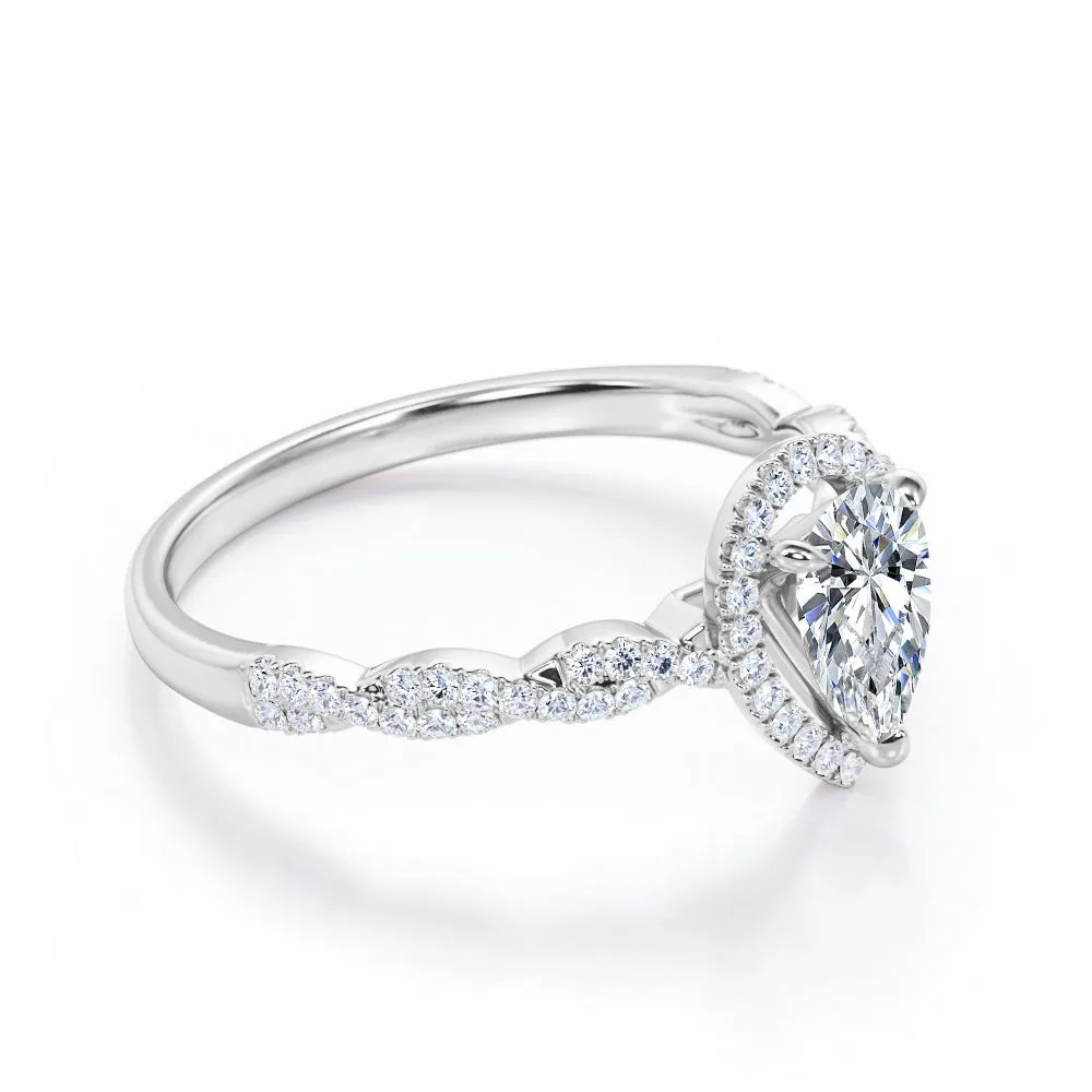 1.25 Carat Pear Moissanite Infinity Engagement Ring Modern Vibe