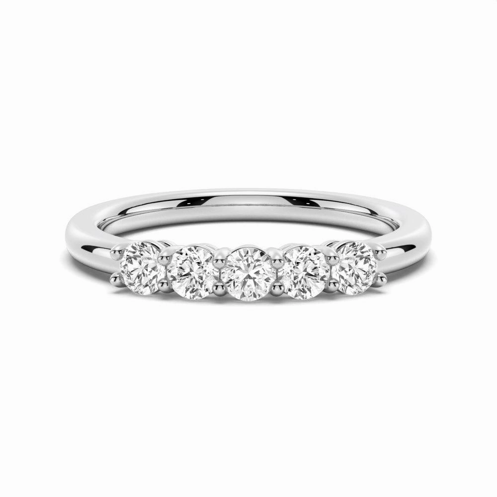 Finest Detail Seasonal Shine 3mm 5 Stone Shared Prong Moissanite Anniversary Band