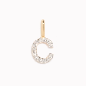 Diamond Initial Pendant 14k Gold - C Retro Inspired