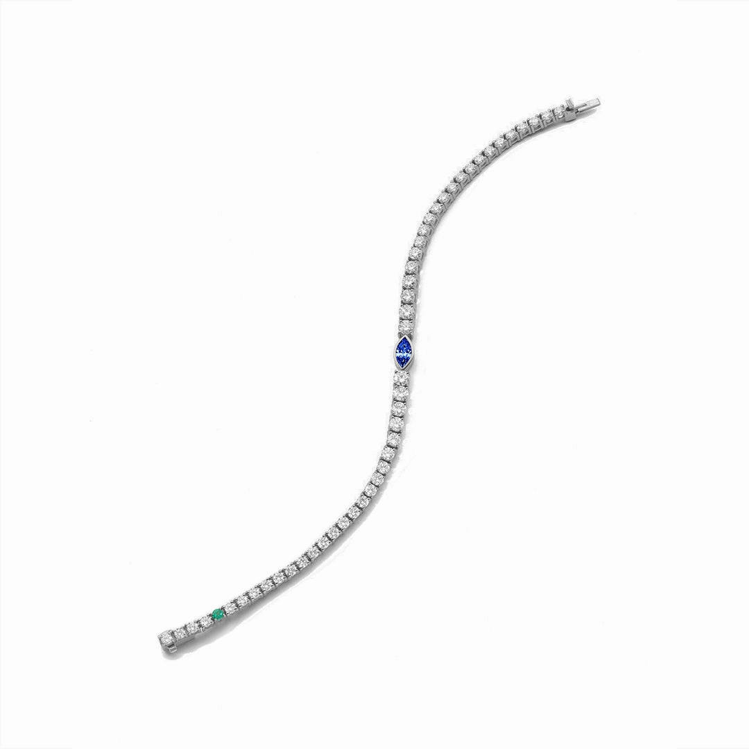 Moissanite Tennis Bracelet with Sapphire & Emerald Accents Glow Vibe