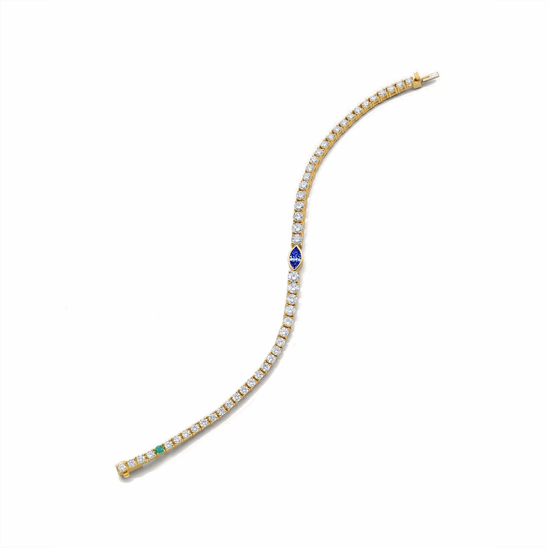 Glam Lookbook Moissanite Tennis Bracelet with Sapphire & Emerald Accents