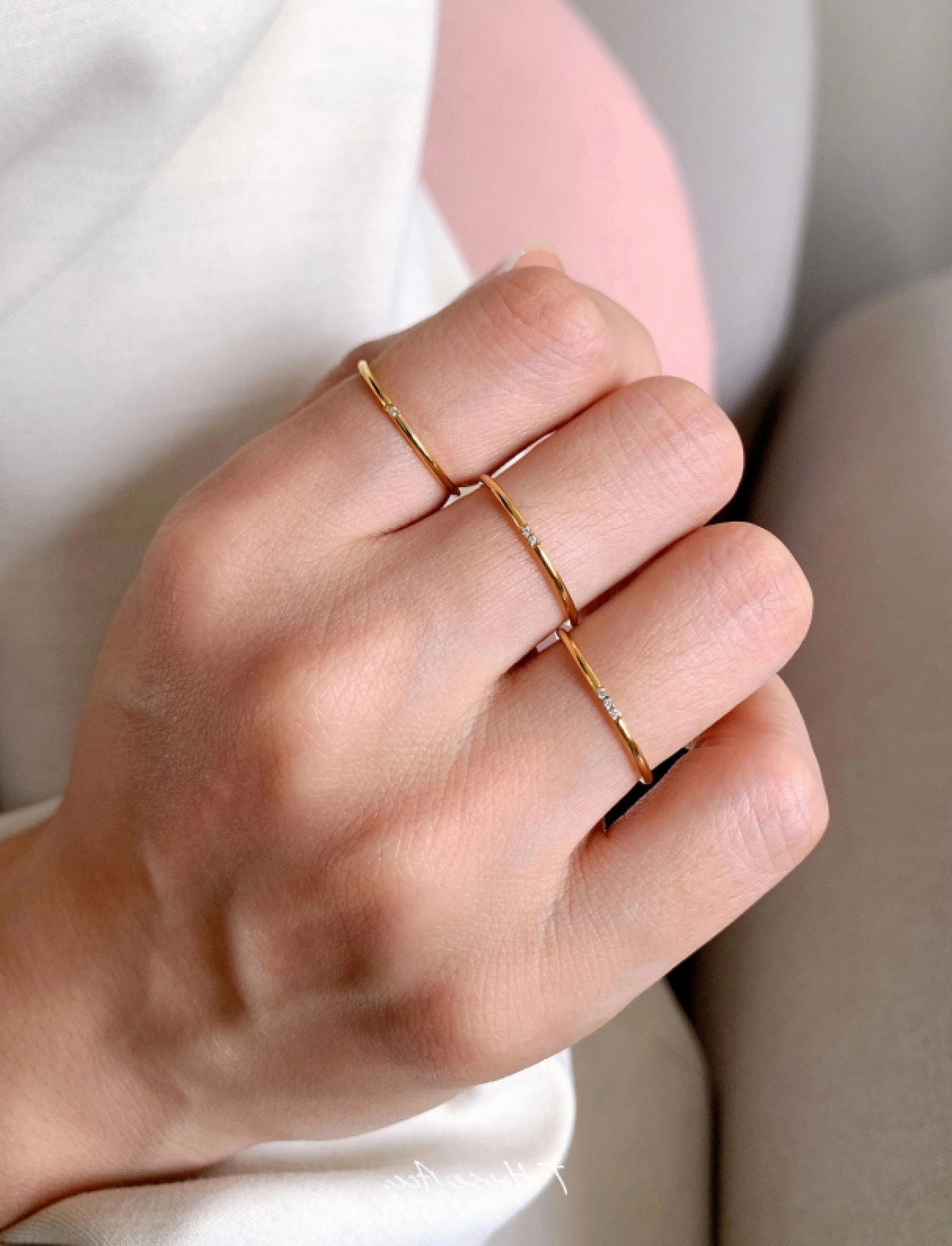 Gloss Finish Oblession Essentials Ultra-thin CZ Ring 18K Gold Thin Ring | Thin Band Ring, Gold Slim CZ Ring, Minimalist Band, Stackable CZ Ring Couple Ring, Wedding Ring