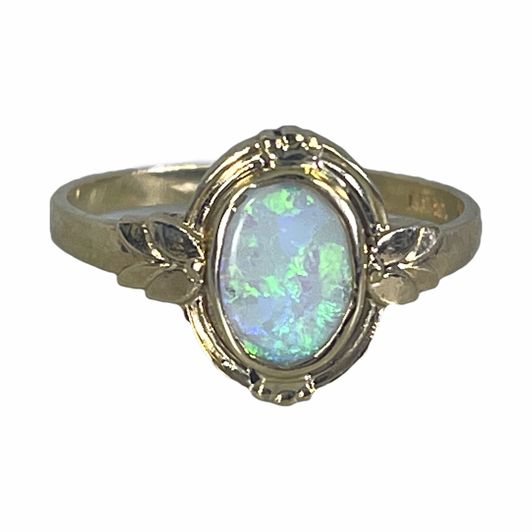 Charming Piece Opulent Look Vintage Opal Ring set in a 10K Yellow. Unique Engagement Ring or Graduation Gift. October Birthstone.