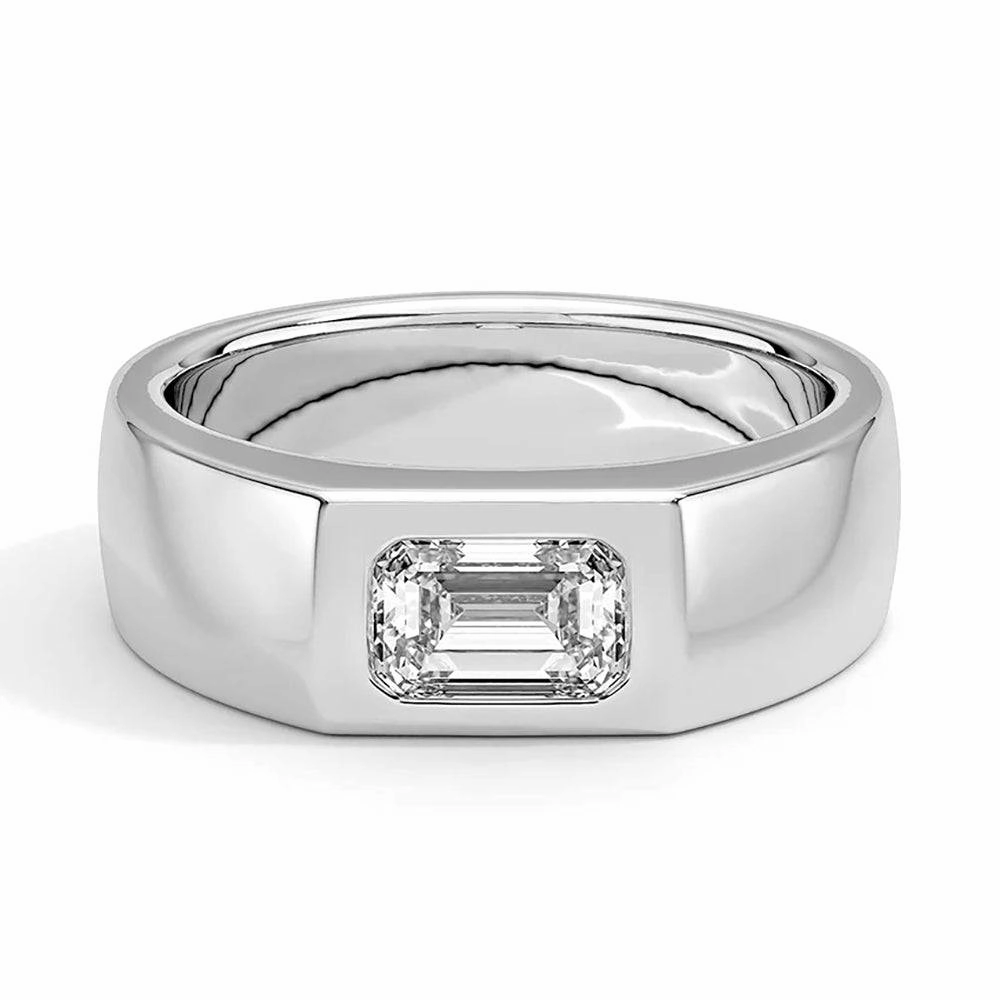 Alluring Accent Emerald Cut Lab Diamond Diamond Men's Promise Ring