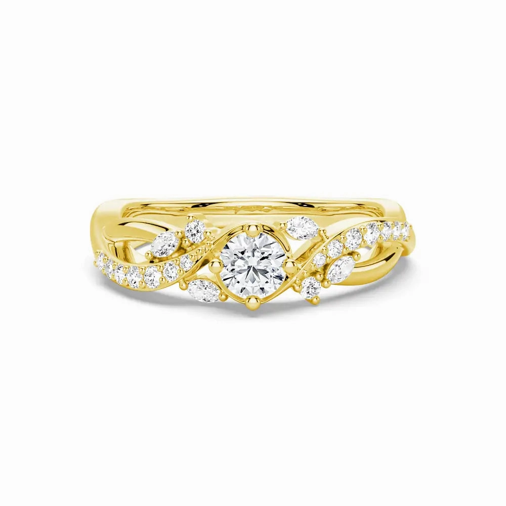Intertwined Leaf Motif Lab Grown Diamond Twisted Promise Ring Shimmering Highlight