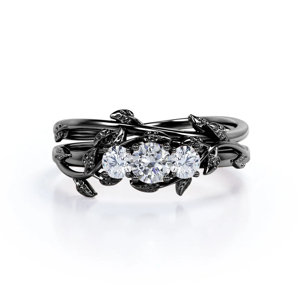 Floral 0.65 Carat Round Cut Moissanite Bridal Set Graceful Fashion