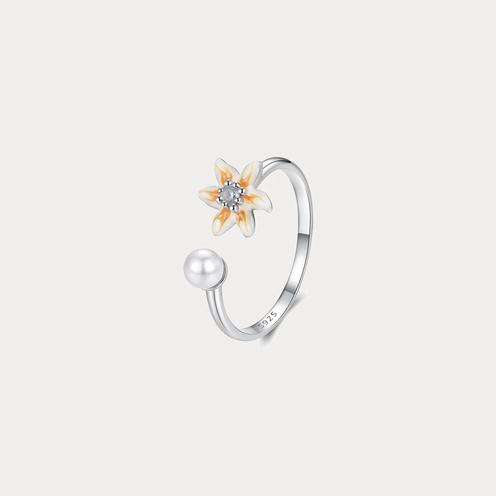 Crafted Accent Flower and Pearl Ring