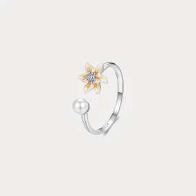 Crafted Accent Flower and Pearl Ring