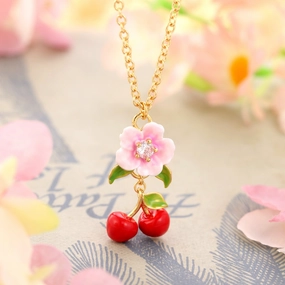 Flower Cherry Necklace Friendly Gift Lovely Design