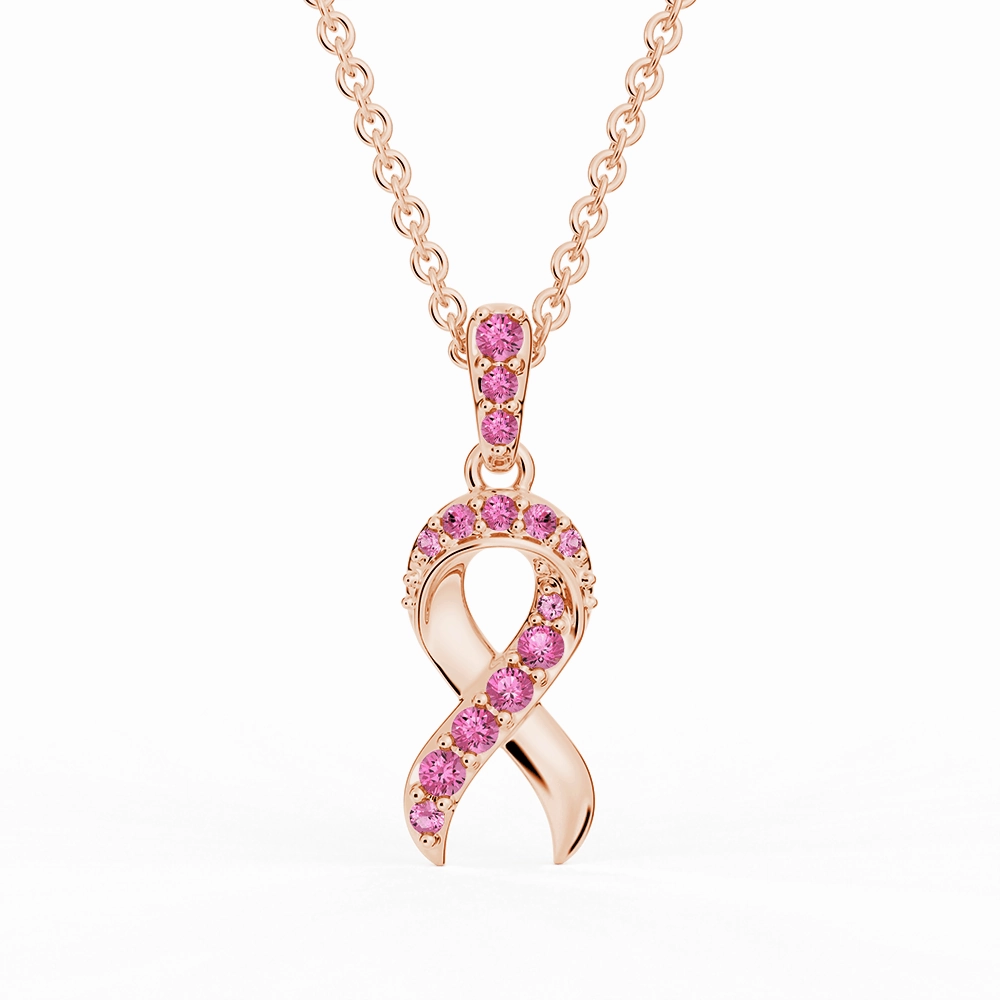 "Faith Over Fear" Ribbon Necklace In Rose Gold With Pav?? Pink Sapphires Distinctive Style Pieces