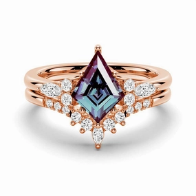 2 CT. Art Deco Kite Cut Alexandrite Engagement Ring Set With Moissanite Accents Event Ready