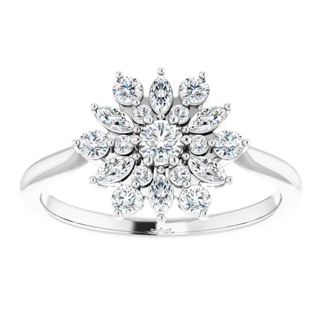14K White 1/2 CTW Diamond Vintage-Inspired Ring Statement Piece