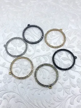 Artisan Adornment Patterned Item Large Round Hoop Crystal Charm Pendants, Rhinestone Pave Hoop 35mm x 2.5mm, Ring Circle Pendant or Earrings, Hoop Circle, 6 colors Fast Ship