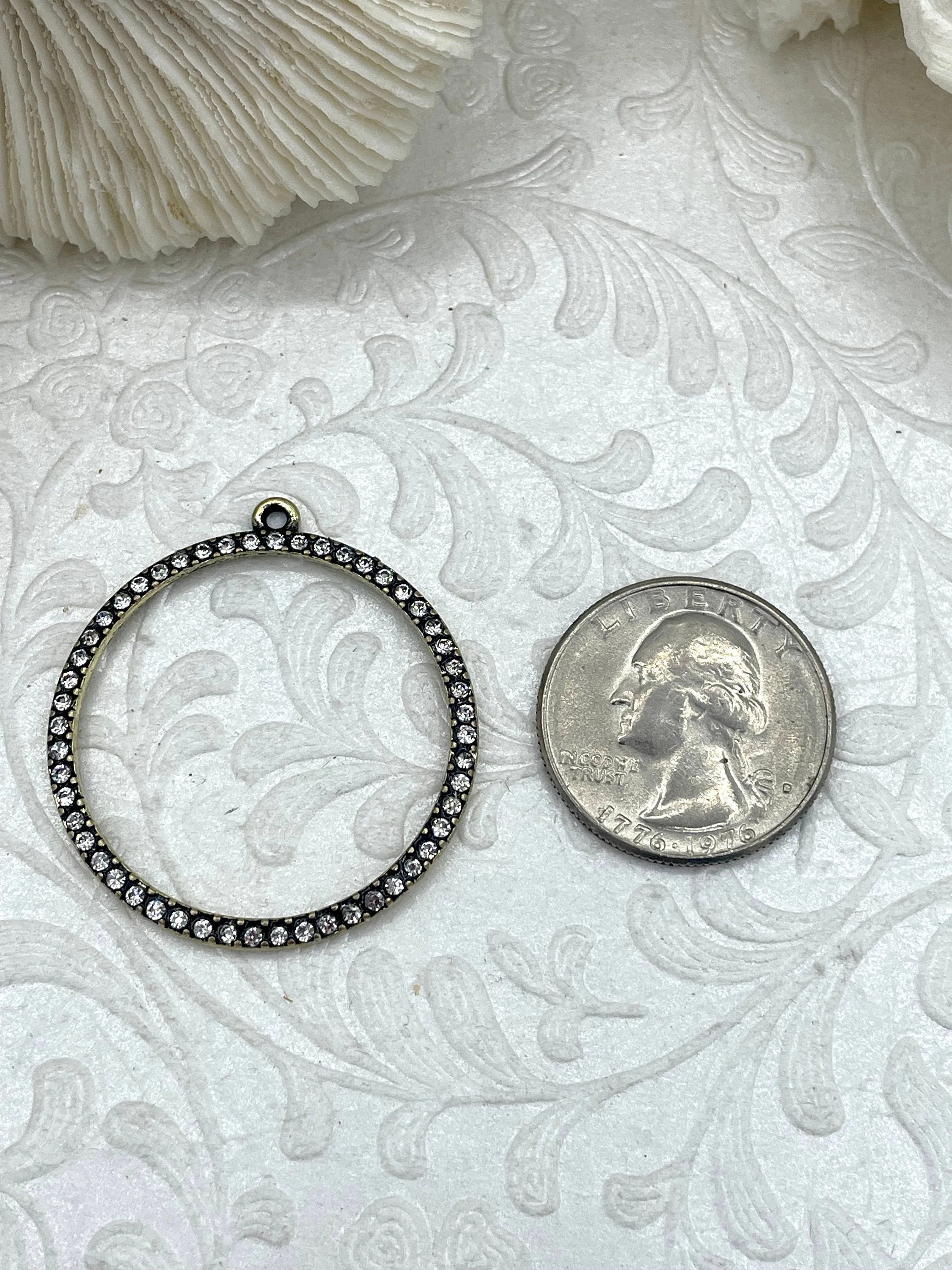 Winter Feature Large Round Hoop Crystal Charm Pendants, Rhinestone Pave Hoop 35mm x 2.5mm, Ring Circle Pendant or Earrings, Hoop Circle, 6 colors Fast Ship