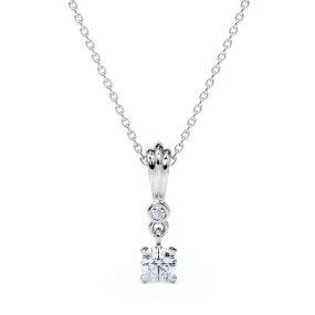 Four Prong 0.33 Carat Round Cut Diamond Claw Set Pendant Necklace In White Gold Beaded Strand Timeless Look