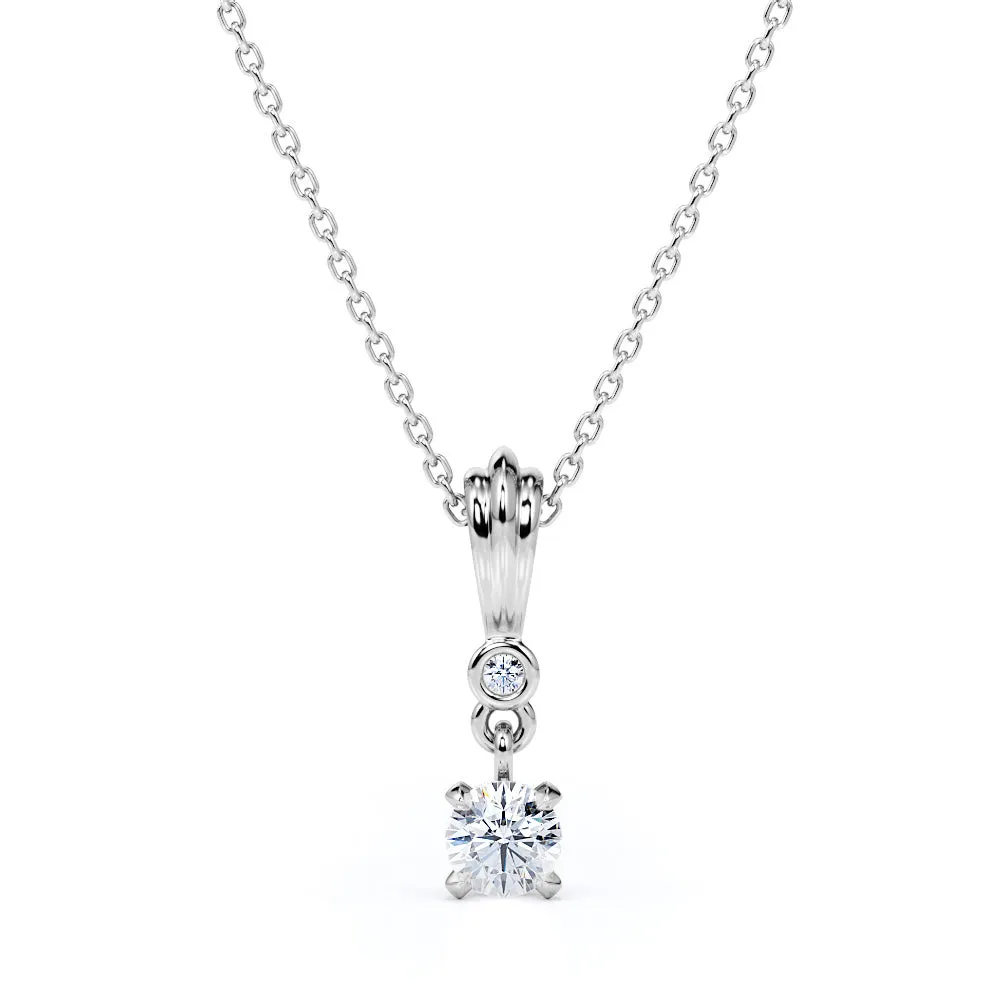 Four Prong 0.33 Carat Round Cut Diamond Claw Set Pendant Necklace In White Gold Modern Vibe