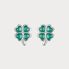 Four Leaf Clover Stud Earrings Modern Charm Sculpted Feature