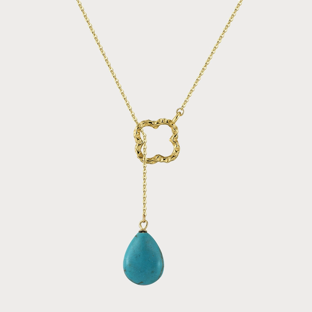 Fashion Elegance Four-leaf Clover Teardrop Turquoise Necklace