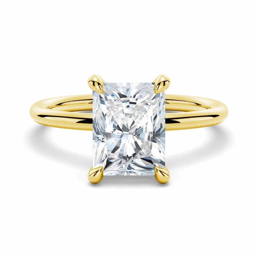 Four Prong Radiant Solitaire Moissanite Engagement Ring With Hidden Halo Stylish Appeal Layered Texture