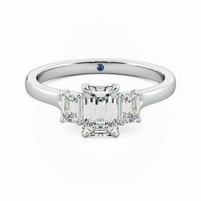 Classic Attire Sophisticated Style Four Prong Three Stone Emerald Cut Moissanite Engagement Ring with Hidden Anniversary Stone Accent