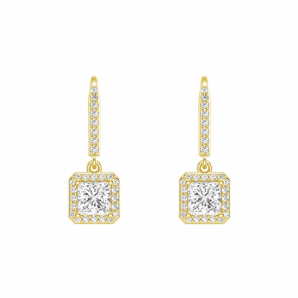 Framed Solitaire Princess Cut Moissanite Drop Earrings Dynamic Shape