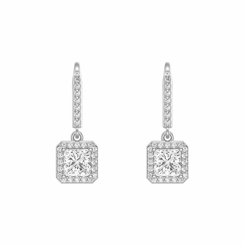 Framed Solitaire Princess Cut Moissanite Drop Earrings Refined Highlight