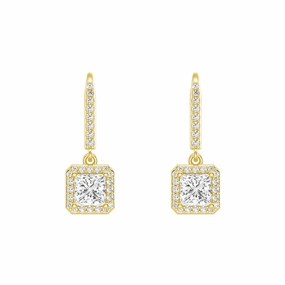 Framed Solitaire Princess Cut Moissanite Drop Earrings Dynamic Shape