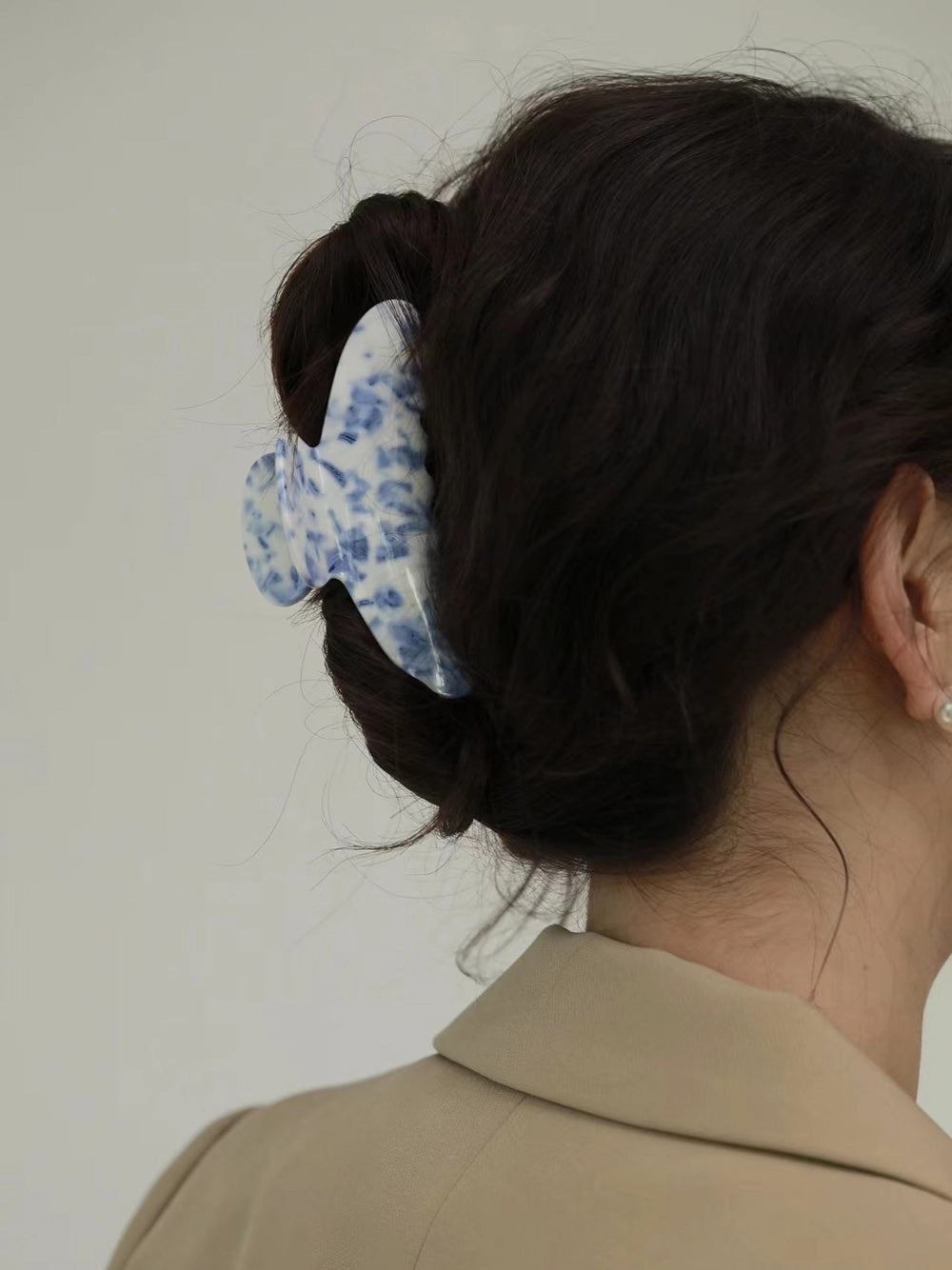 Delicate Charm Golden Tone French Barrettes Hair Claw - Ceramic Blue