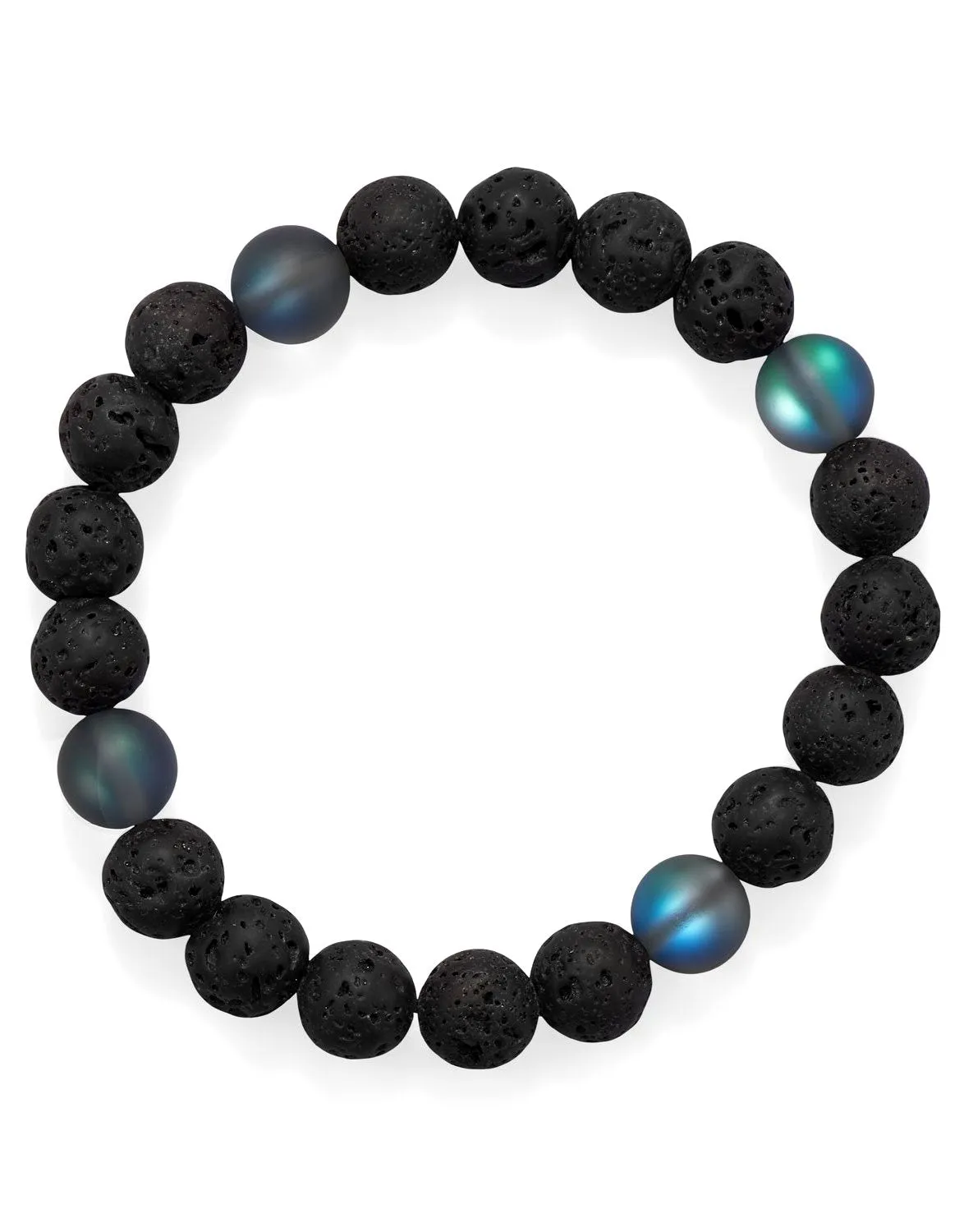 Mens Stretch Bracelet with Black Lava and Imitation Labradorite Glass Beads Starry Night