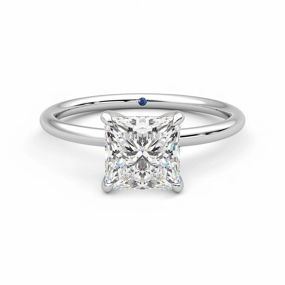 Heirloom Accent Solitaire Princess Cut Moissanite Engagement Ring with Hidden Anniversary Stone