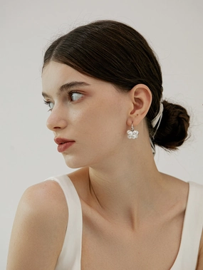 Frieda Silver Pearl Cluster Earrings Glossy Accent Spark Touch