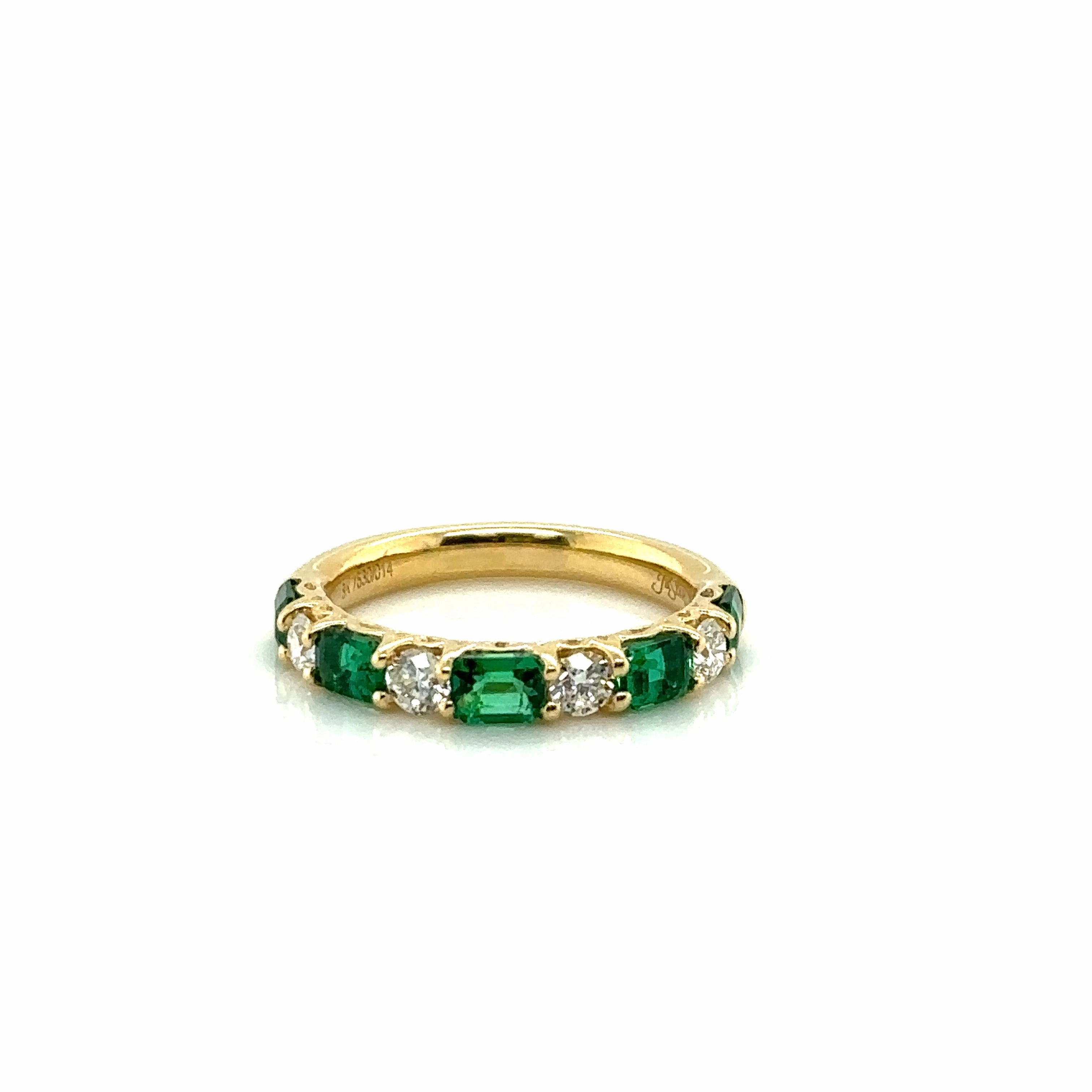JB Star Emeralds and Diamonds Half Anniversary Fashion Ring in 18K Yellow Gold (1.63ctw) Crisp Edge Fashion Look