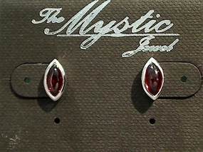 Bright Accent Cute Trinket Garnet, Sterling Silver 5x9mm Cab Stud Earrings
