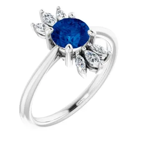 14K White Blue Sapphire & 1/4 CTW Diamond Ring Modern Design Classic Present
