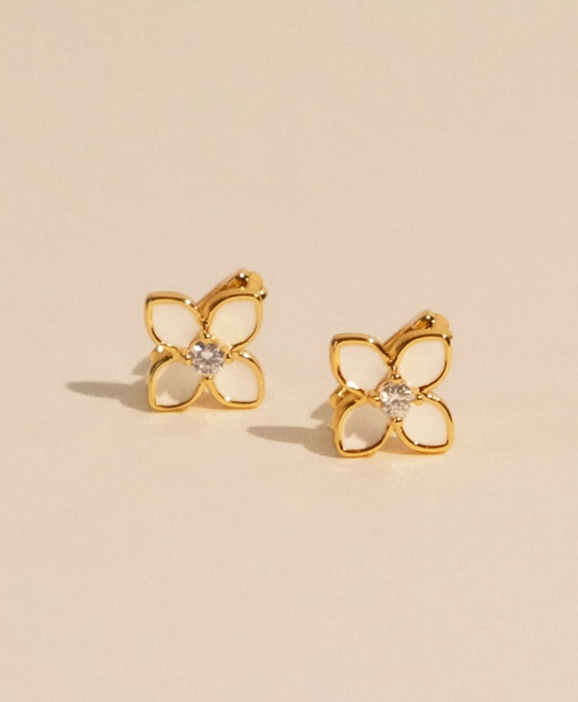 White Enamel Gold Hoops T-Wrap and Clover 18K Gold Crisp Finish