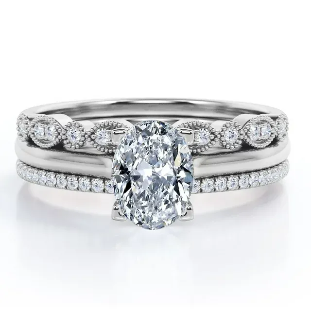 Light Pop Bold Jewelry Pieces Solitaire 2 Carat Oval Cut Moissanite Art Deco Trio Set