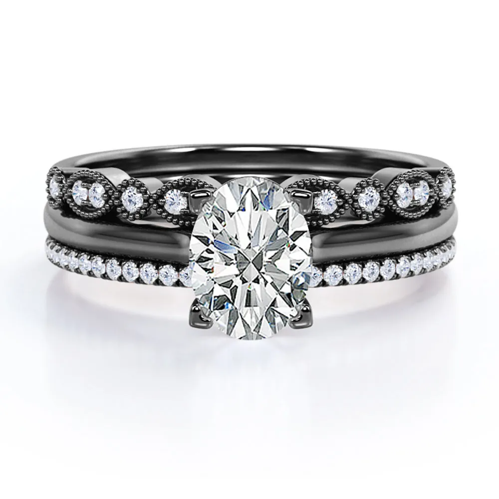 Solitaire 2 Carat Oval Cut Moissanite Art Deco Trio Set Luxury Pick