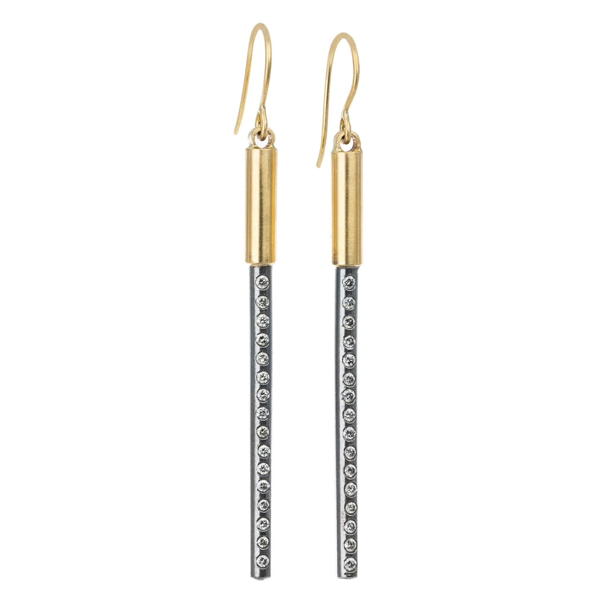 Classic Finish Precious Design Long Light Saber Earrings - 18ky, Oxidized Silver   VS Diamonds