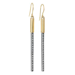 Classic Finish Precious Design Long Light Saber Earrings - 18ky, Oxidized Silver   VS Diamonds