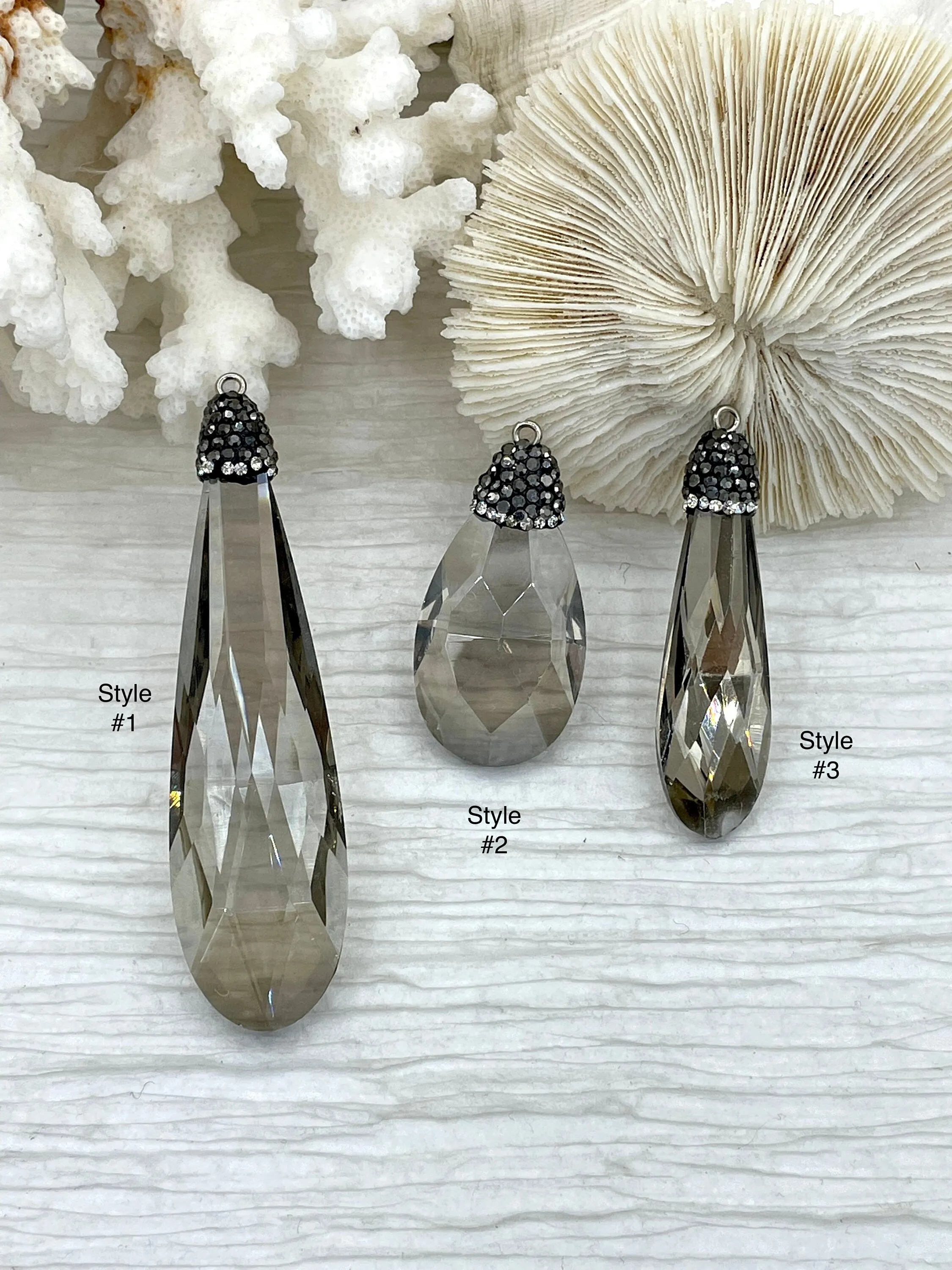 Smokey Crystal Pendants and charms with Clear and Gunmetal Cubic Zirconia. 4 Styles of Charms and Pendants, Smokey Crystal. Fast Shipping Budget-Friendly Style Timeless Ornament