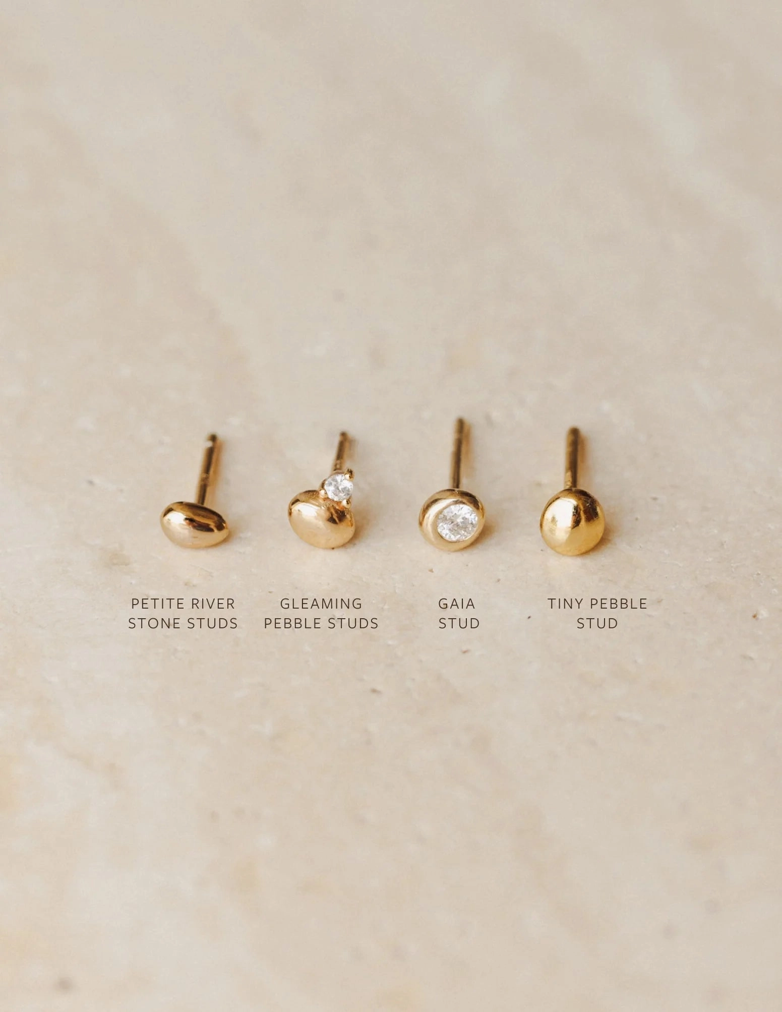 Tiny Pebble Studs Chic Day Golden Tone