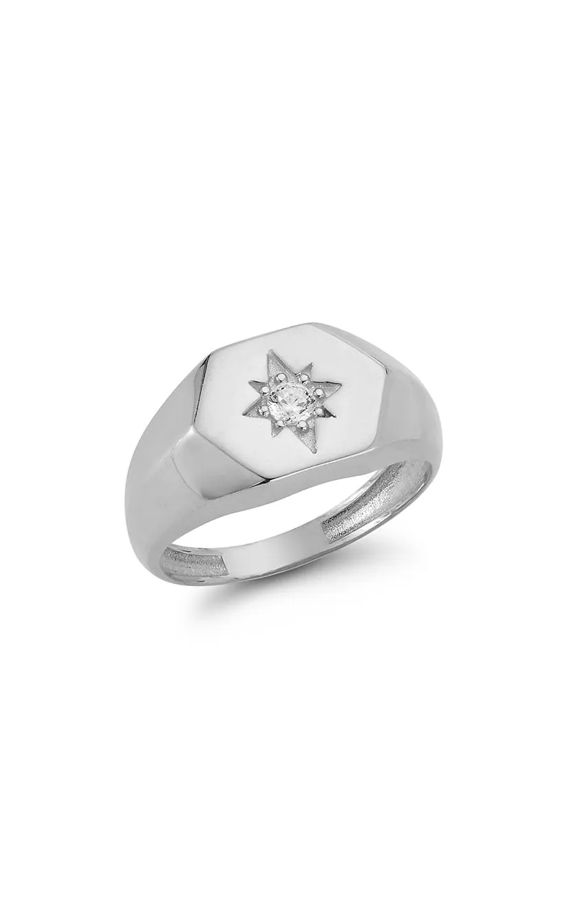 Star Signet Ring Patterned Surface Hypoallergenic Embellishment