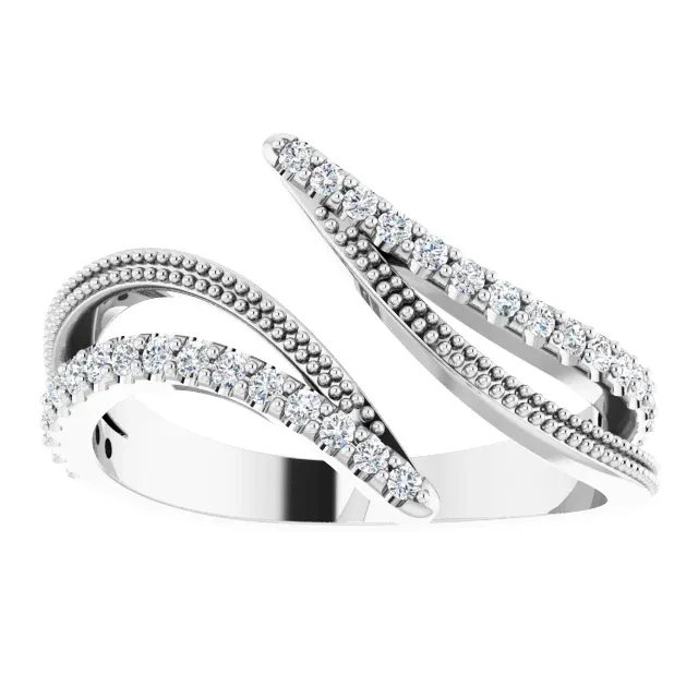 14K White 1/4 CTW Diamond Bypass Ring One size fits all Simple Detail