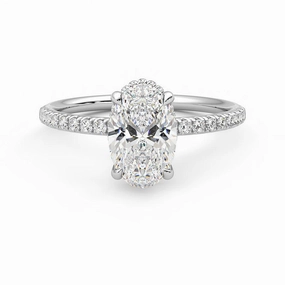 Oval Cut Moissanite Engagement Ring with Hidden Halo and Anniversary Stone Accent exquisite design