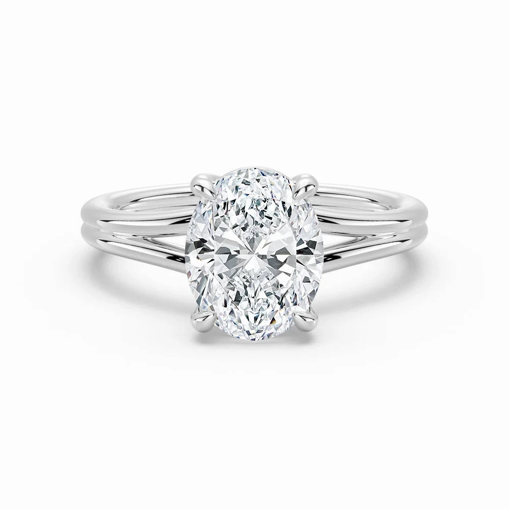 Charming Stones Classic Oval Solitaire Engagement Ring with Split Shank