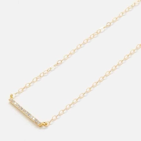 Distinctive Finish Smooth Detail Gold Pave Bar Necklace