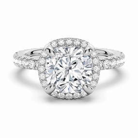 Fresh Detail Refined Finish Half Eternity Cushion Cut Moissanite Halo Engagement Ring