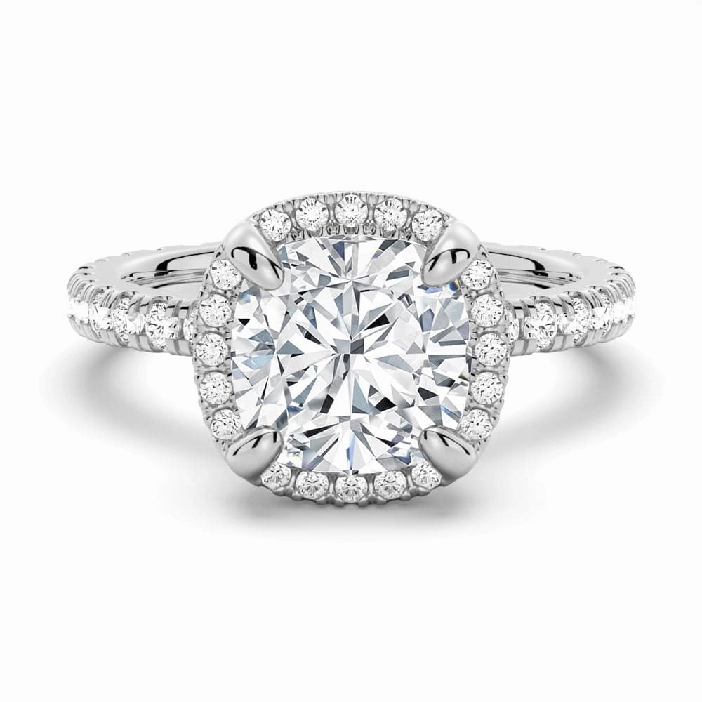 Half Eternity Cushion Cut Moissanite Halo Engagement Ring Valentine Gift