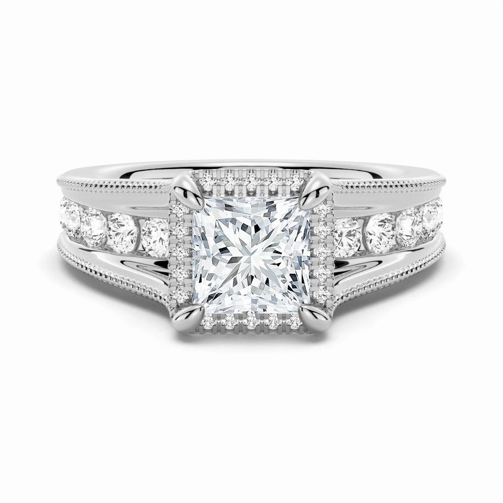 Milgrain Vintage Princess Cut & Round Moissanite Engagement Ring Vibrant Jewelry Shine Creative Design
